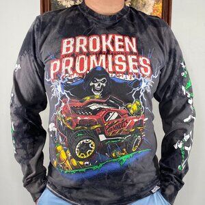 Broken Promises Hot Wheels Crazy Tee T-Shirt Top Men's Medium Black Tie Dye